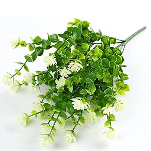 Satefello 6 Bundles Artificial Flowers for Outdoors,UV Resistant Realisic Fake Plastic Plants Artificial Shrubs Fall Flowers Decor of Vase and Outside Window Box, Ferns Plants for Planter-White — view 6