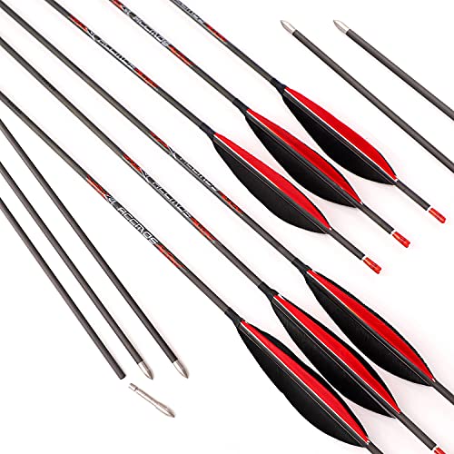 ACCMOS Spine 600 Bogensport Pure Carbon Pfeile ID 4.2 mm 28 Inch Targeting Pfeile, für Erwachsene Jugend Compoundbogen Recurvebogen Jagd Schießübungen (Spine 600, 28 inch)