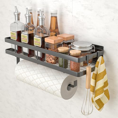 Diealles Shine Especiero Pared Cocina, Organizador Especias Cocina con 4 Ganchos Extraíbles y Soporte para Especias, Latas, Tarros, Utensilios de Cocina – (35cm, Negro)
