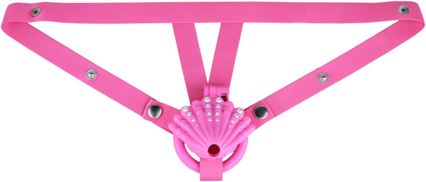 Wearable Cock Cage Chastity Panty, Shell-Shaped Chastity Device Male Cage, Lightweight Adult Sex Toy for Men - Red