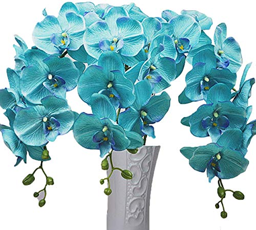 Calcifer Bouquet de 8 orchidée Phalaenopsis artificielles en soie, 78 cm, idéal pour décoration, mariage, fêtes, bleu, Light Blue
