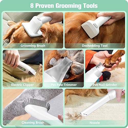 Homeika Dog Grooming Kit & Vacuum Suction 99% Pet Hair, Pet Hair Vacuum With 8 Pet Grooming Tools, 6 Nozzles, Deshedding/Grooming/Nail Grinder/Paw Trimmer/Clipper For Dogs Cats, Storage Bag,1.5L,Green #TOP2