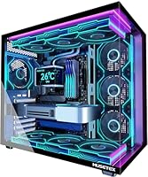 MUSETEX Y6 PC Gehäuse Vorinstallation 7 Infinity Mirror PWM ARGB-Lüfter, ATX Mid Tower Computer Gehäuse, Gaming PC Gehäuse mit Type-C, 270° Full View Tempered Glass, Schwarz
