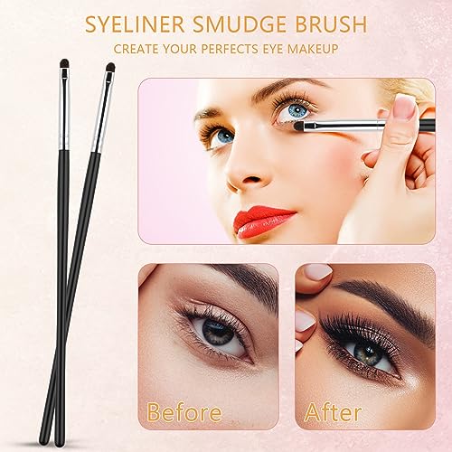 WLLHYF Eyeliner Smudge Brush 2 PCS Professional Eye Makeup Brushes Ultra Thin Eyebrow Brush Kit Soft Makeup Tool Eyeshadow Tight Liner Brush for Eyeshadow Gel Powder Cream Women Girls - Image 6