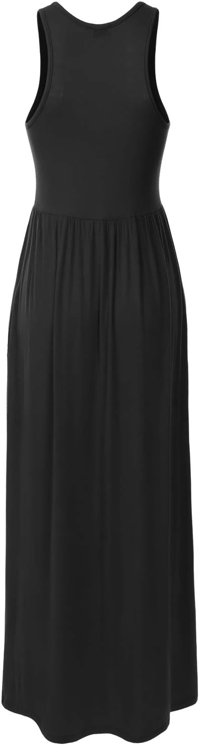 Women's Sleeveless Racerback Long Maxi Dress with Pockets (XS-XXL)
