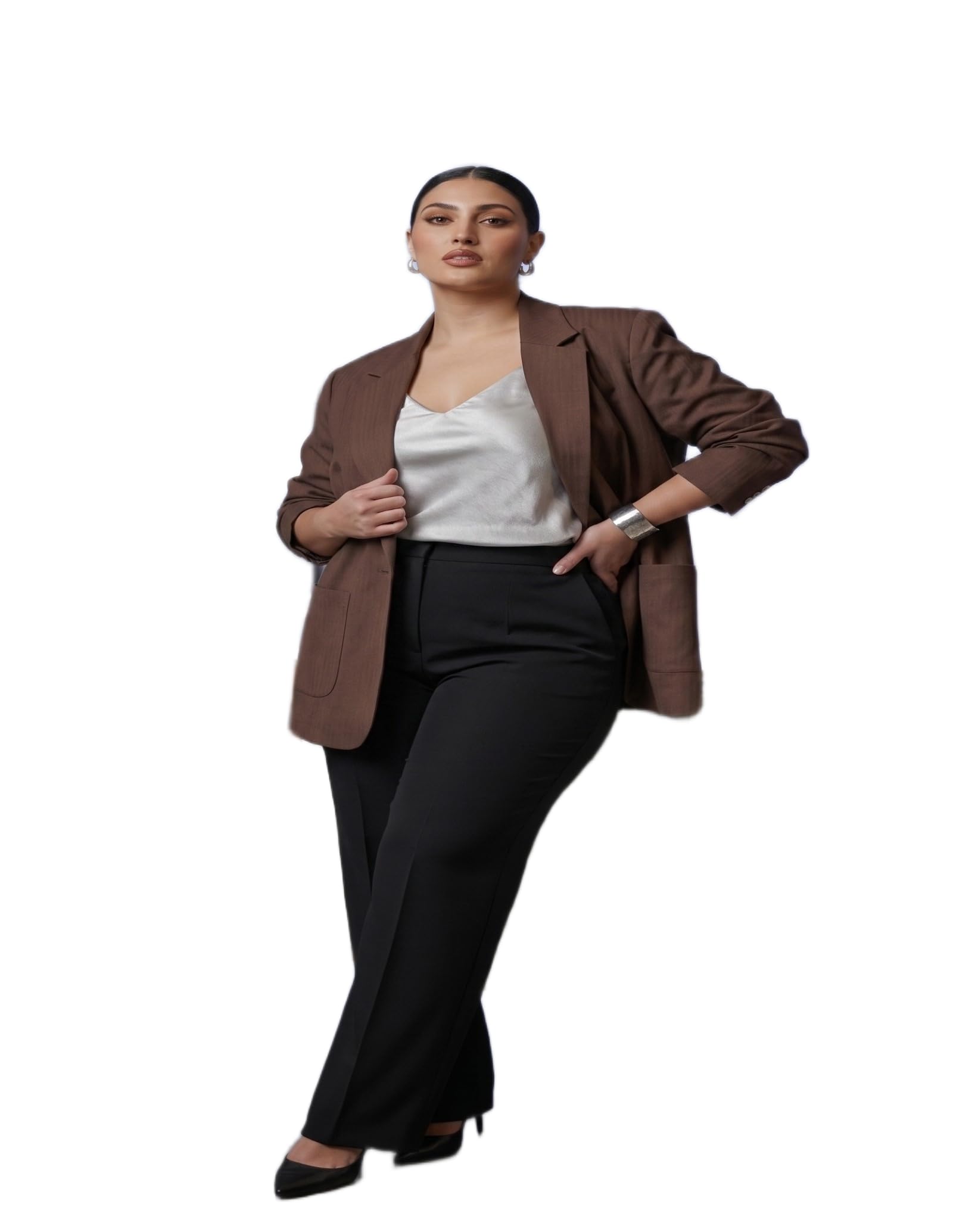 maykr Women's Plus Size Tailored Brown Coat Blazer-picture-26
