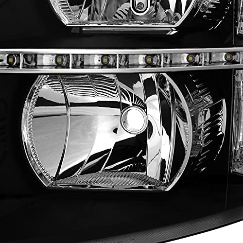 AKKON - For Chevy Silverado 1500 2500HD 3500HD Black Bezel LED DRL Headlights + LED Tail light Set L+R