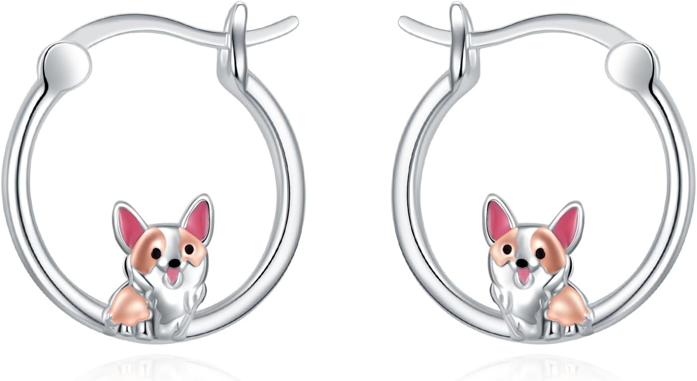 Corgi Earrings 925 Sterling Silver Animal Earrings Corgi Dog Hoop Huggie Earrings Jewelry Christmas Gifts for Women