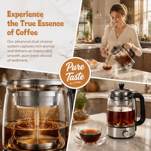 jjxeqo Electric Percolator Coffee Pot, Borosilicate Glass Coffee Maker, Auto Keep Warm, Stainless Steel Filter Basket, Separate Heating Base by jjxeqo - Used condition - Image 5