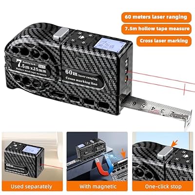3-in-1 Laser Measuring Tape Tool Measuring Tape 25 ft 196ft Laser Laser Crosshairs Magnetic Bottom 6 Metric and Imperial Units Pythagorean,Area,Volume,50 Data Storage