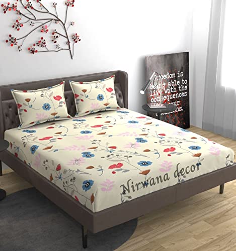 Image of Fitzy 280 TC Fitted bedsheet King Size, Elastic bedsheet, 72x78 inches + 10 inches Drop, with 2 Pillow Covers (Twill-red-Flower, 72x78)