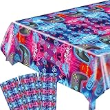 Picture of Idealmuzik 3pcs Video Game Tablecloth, Game Theme Birthday Decorations Supplies, Plastic Tablecloth, Rectangular Racetrack Tablecloth, Gamer TableCovers for Kids, 54 x 108 Inch