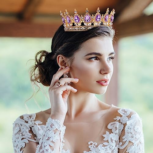 Krone Mädchen Damen Voll Runde Braut Diadem Kristall Königin Krone Barock Tiara Sparkly Lila Strass Prinzessin Kostüm Hochzeit Prom Geburtstag Pageant Party Tortenaufsatz Karneval Kopfschmuck