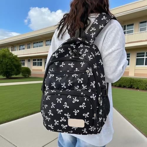 3 PCS Bow Backpack for Women,Portable Large Capacity Computer Bag,Comfortable Nylon Girls Shoulder Bag for Everyday Use4