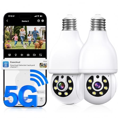JCMNETE Light Bulb Security Camera 5G&2.4GHz WiFi Light Bulb Cameras Wireless Outdoor Indoor Lightbulb Camera for Home Security Two-Way Talk Color Night Vision Motion Detection & Real-time Alarm