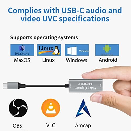 Video Capture Card, Wonderful 4K HDMI to 1080P USB C for Gaming Streaming TV Recorder, for Windows Mac OS System with USB C Adapter to Adjust PS4, Switch, Xbox
