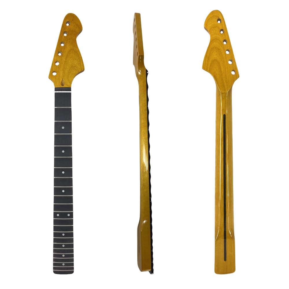 E-Gitarren-Hals, 22 Bünde, 648 mm Länge, Palisander-Griffbrett, weiße, quadratische Einlagen, Hals, DIY-Ersatz (komplett gewellt)