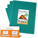 Bluapple FreshMats, Refrigerator Bin Liner, Fridge Drawer Mats, Crisper Life Extender Liner Keeps Produce Fresh Longer, Anti-Bruising, Helps Air Circulation, Washable & Reusable (4-Mats, 12x15, Teal)