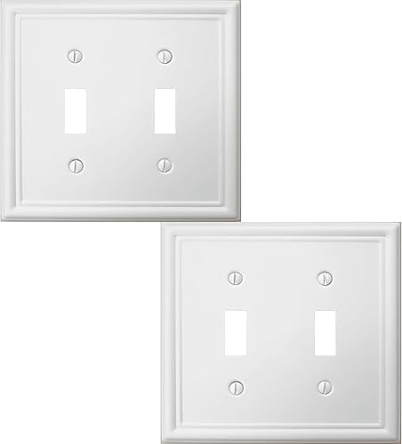 OKAWYC Placa de pared de metal con cubierta de interruptor de luz de doble palanca, paquete de 2 unidades, color blanco, 2 unidades, cubierta de
