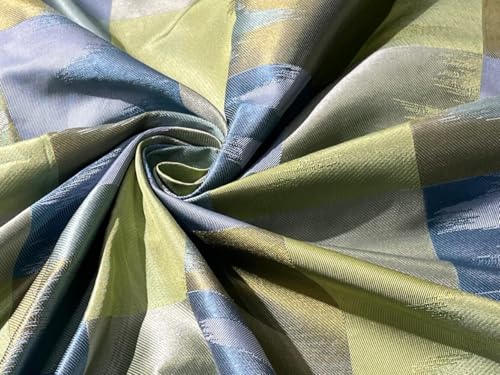 Tissu jacquard taffetas 100 % soie l'art du tissage Ikat bleu vert
