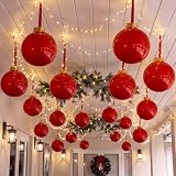Jetec 18 Pcs Christmas Burgundy Inflatable Balls Xmas Ceiling Decor