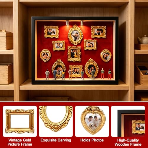 WDKXCN Mini muzeum Silhouette Box, Museum of Us kreatywny zestaw ramek na zdjęcia z 11 złotymi ramkami i 8 figurkami, mini figurki, muzeum, mini ramka na zdjęcia w stylu vintage, na sezon zakończenia