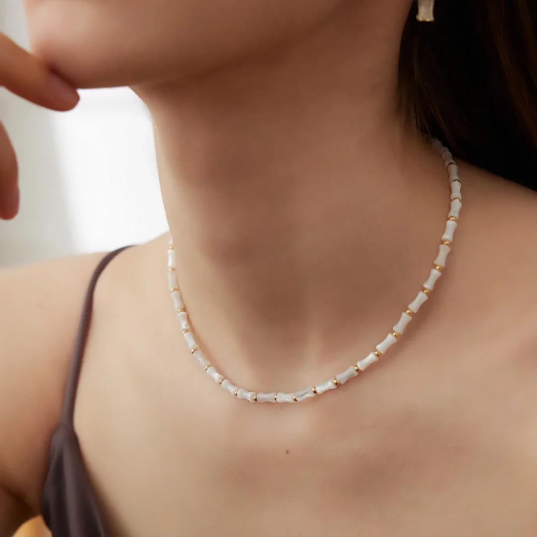 Conjunto de Collar y Pulsera de Concha Blanca - Plata de Ley 925, Perfecto para Vestidos Blancos regalo de San Valentín