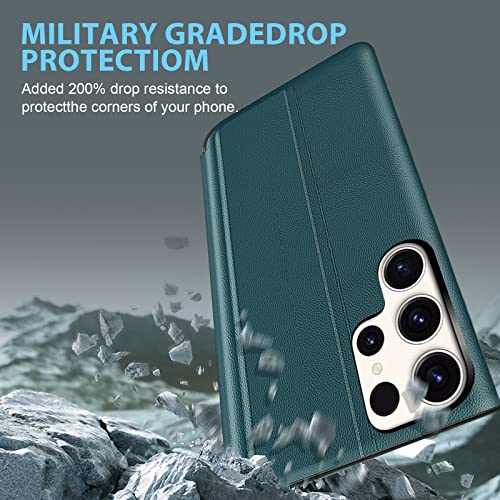 Étui en cuir Galaxy S22 Ultra pliable vert chic - 6