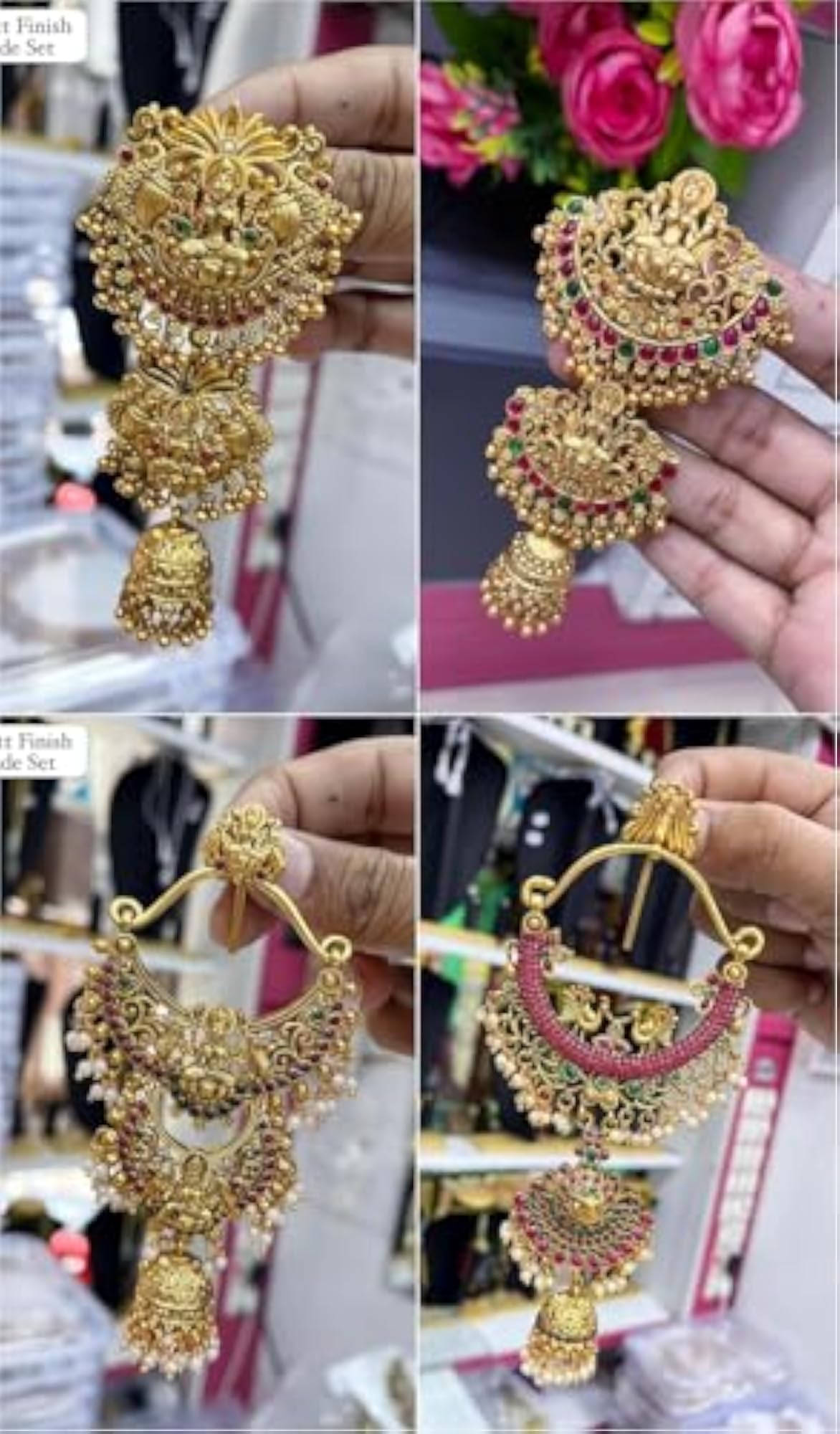 4pc Gold Plated Multicolor Stones Short Jada Billai for Hair