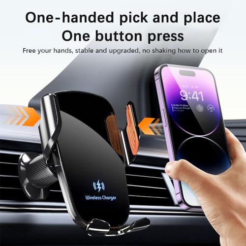 Wireless Car Charger, 15W Fast Charging Car Phone Holder Charger, Phone Mount Air Vent for iPhone15 14 13 12 11 Pro Max Xs, Samsung Galaxy S23 S22 S21 S20 S10+ Note 9 and More