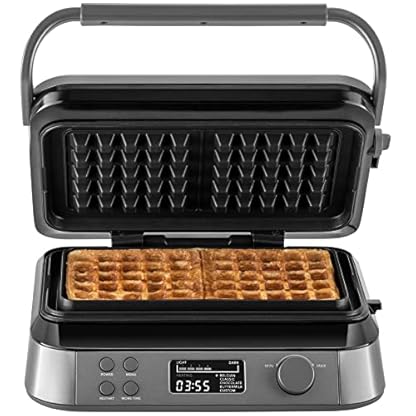 KLAMER Waffeleisen 1600W, doppelte belgische Waffeln, 7 Bräunungsstufen und 5 Programme auf Display, Platten mit Antihaftbeschichtung, Überlaufrille – Bild 3