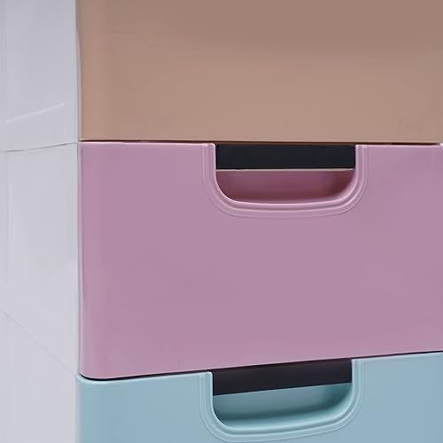 Miniatura 6 de Cómoda de cajones de plástico, armario de almacenamiento con 5 cajones, organizador alto con 4 ruedas para ropa, sala de juegos, dormitorio, muebles