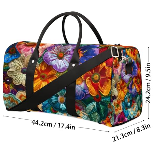 Travel Duffel Bag, Boho Ethnic Flower Floral Sports Tote Gym Bag Foldable Western Aztec Weekender Bag Carry on Luggage Handle Bag Overnight Shoulder Bag for Women Men,A-10944