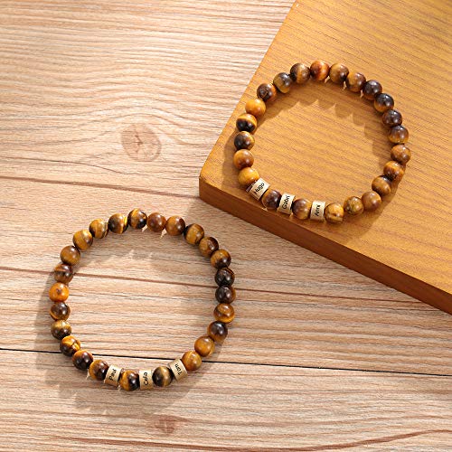 Personalized Men Beads Bracelet Custom Chakra Stone Bracelet For Men With Initial Name Custom Beads Malachite Tiger Eye Lava Stone Men's Id Bracelet (Brown, 4 Beads) #TOP3