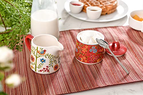 Bico Red Spring Bird Ceramic Sugar And Cream Set, Dishwasher Safe #TOP4