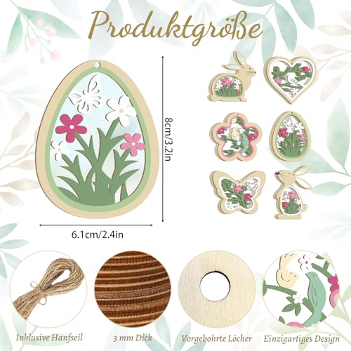 VgxRolq 24 Stück Osterdeko Anhänger Holz, Frühlingsdeko mit Hasen Ostereier Schmetterlinge Blumen, Ostern Deko, Frühlingsdeko zum Aufhängen für Wände, Fenster, Körbe, Äste