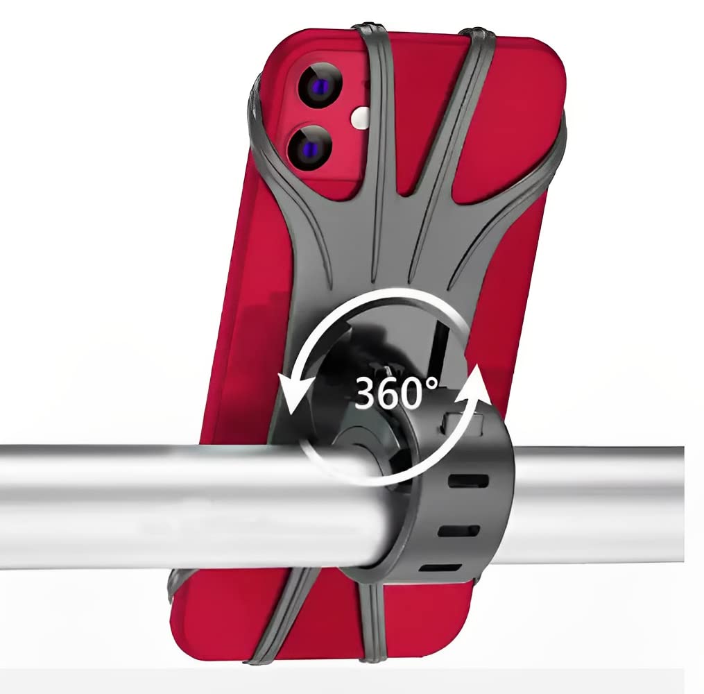 Mobile Bike Stand, Motorcycle Mobile Stand, Baby Cart, Scooter, Compatible with iPhone and Android Smartphones for All Types Handlebars, 360° Rotation, Detachable Stand, Adjustable Silicone 4.5 – 6.5 Inches