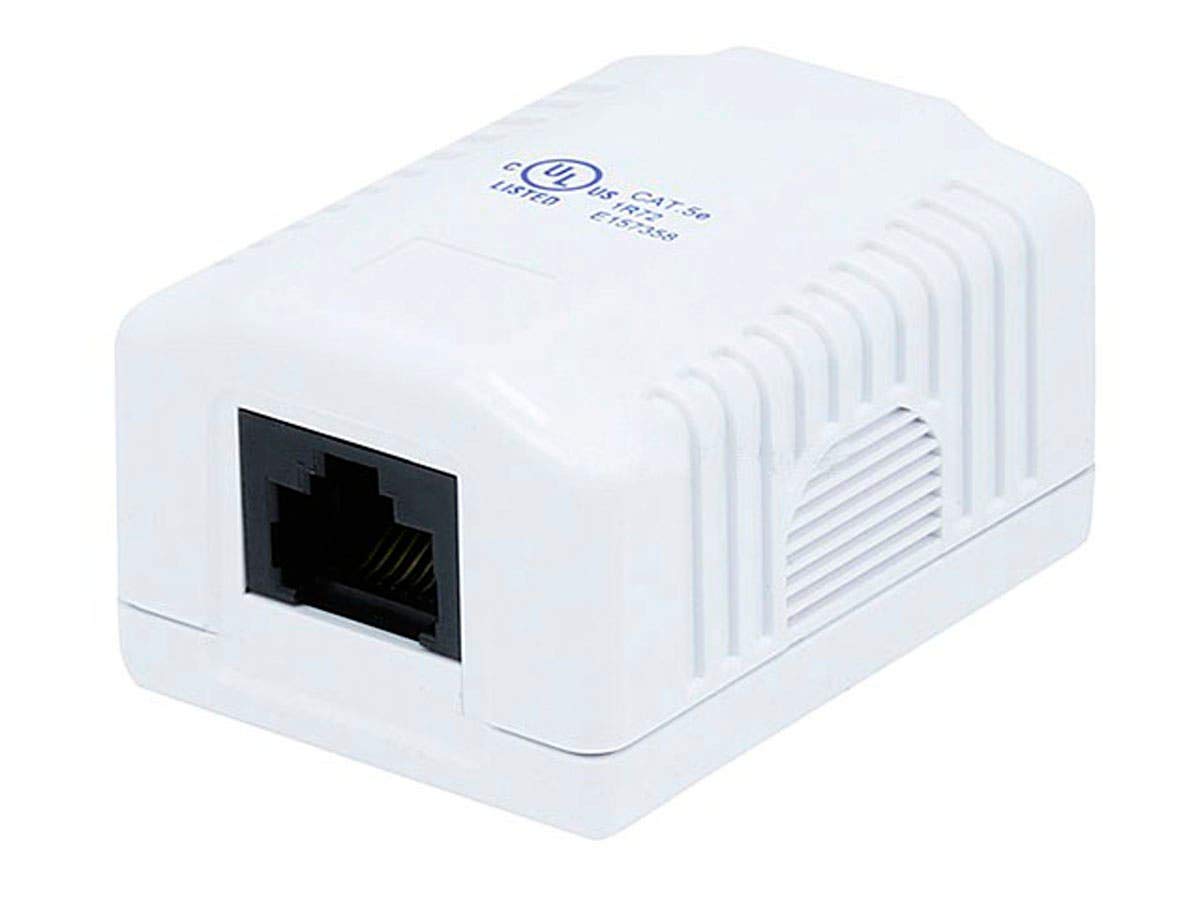 Monoprice 1-Port Cat5e RJ45 Surface Mount Box - UL Listed, Dual IDC, 110D/Krone Type Impact, 50u, TAA, No Logo, White