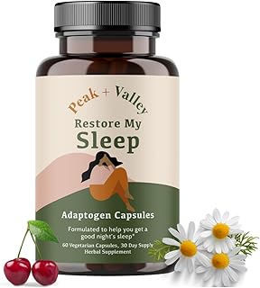 Peak + Valley Natural Sleep Aid for Adults - 60 Capsules for Deep Sleep - 3 mg Melatonin, L Theanine, Chamomile, Ashwagandha - Natural Herbal Sleeping Pills - Extra Strength Calming Sleep Aid
