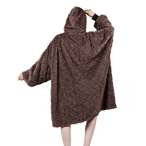 MIZZEO Microfiber Wearable Blanket, Oversized Light Wearable Blanket Hoodie for Adults, Cozy Soft Warm Plush Hooded Blanket Gifts for Women, One Size Fits All (Brown)