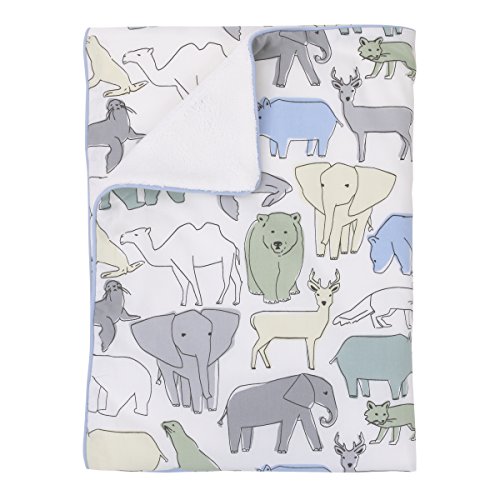 Dwell Studio Caravan Animal Print Double Sided Cotton/Velour Blanket, Aqua/Gray/Green/Yellow