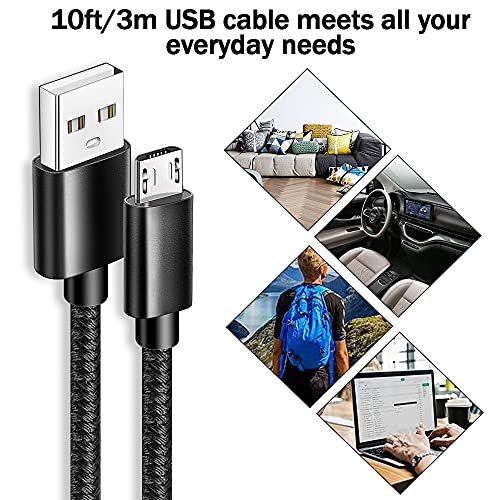 Udaton Usb C Cable, Micro Usb Cable, Android Charger, 3 Pack 10Ft Long Nylon Braided Fast Charging Cable Compatible With Samsung Galaxy S7 S6 Edge S6, Android & Windows Smartphones - Black #TOP5
