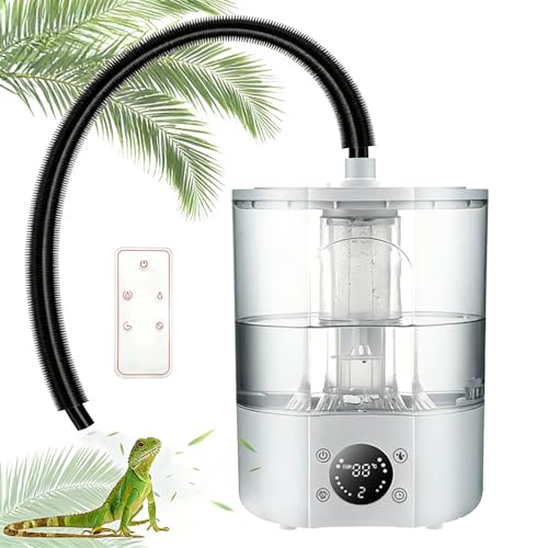 Reptilien Luftbefeuchter, 4L Großem Tank Nebelgerät für Terrarien mit Fernbedienung & 2m Schlauch und Ultraleiser ZerstäUber & Trockenlaufschutz für Amphibien, Reptilien, Nasspflanzen