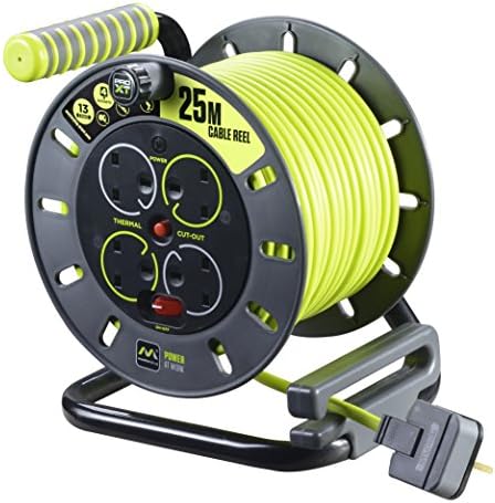 Masterplug OLU50134SL-PX Pro-XT Four Socket Open Cable Reel Extension Lead with Winding Handle, Thermal Cut Out and Power Switch, 50 Metres High Visibility Cable, Green