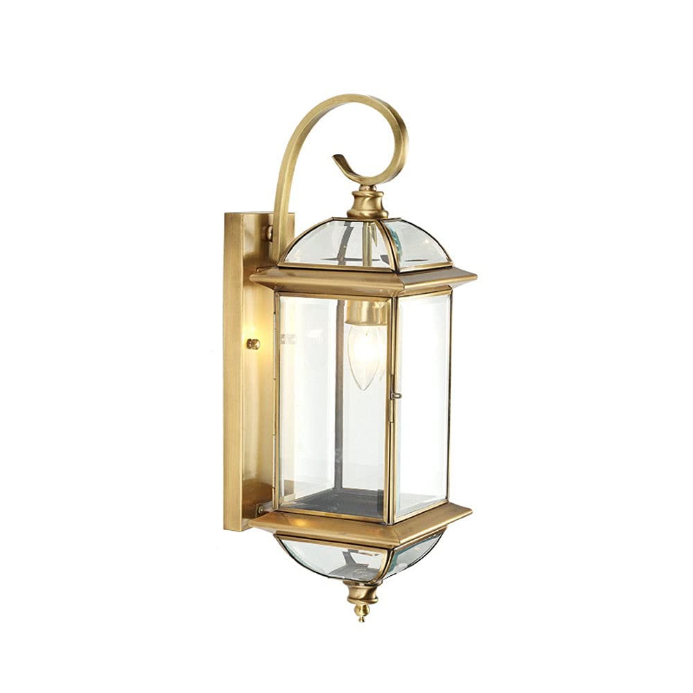 SMCCYYSD Wall Lamp, Golden Copper European Style Outdoor Lantern High Light Transmission Glass Lampshade Sconce Waterproof and Rustproof Fixtures Wall-M,B
