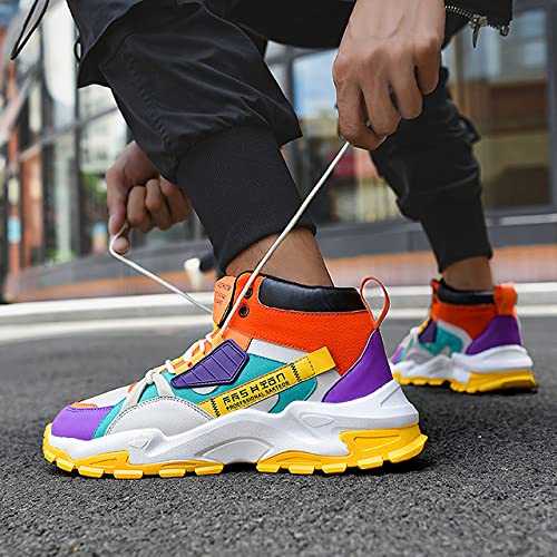 Men's Color Block Fashion Sneakers Walking Casual Athletic Shoes Chunky Platform Sneakers(9.5,A6) #TOP5