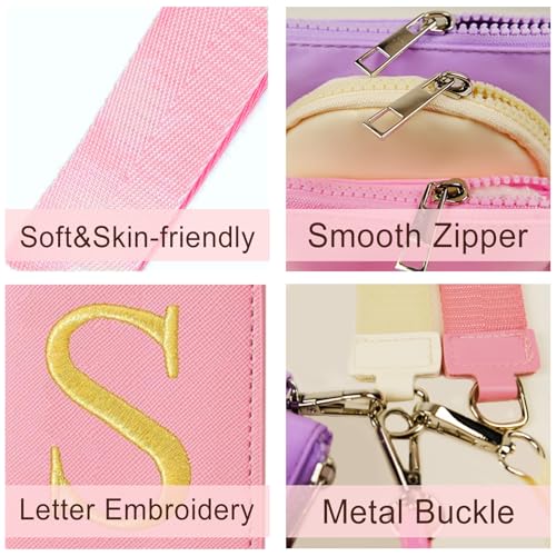 Mini Zip Around Keychain Wristlet Wallets for Women and Girls: Three Coin Purses with 2 Straps - Best Gifts for Birthdays, Christmas, Wedding Parties, Valentine's Day, New Year (S, Purle&Pink&Cream) — view 5