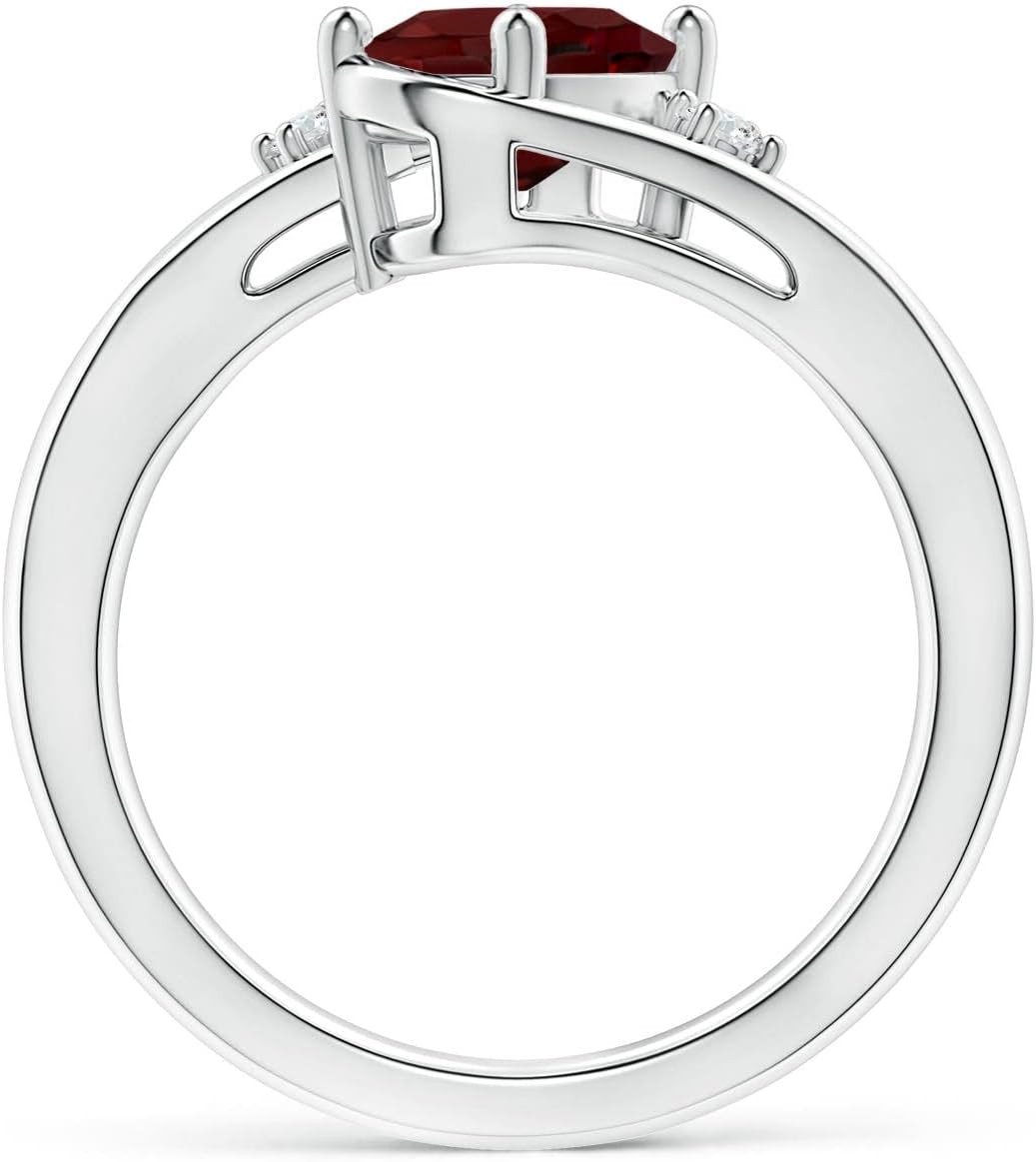 Angara Natural Garnet and Diamond Split Shank Ring in Silver / 14K Solid Gold/Platinum | January Birthstone, Birthday, Engagement, Anniversary, Wedding Jewelry Gift for Women - Image 2