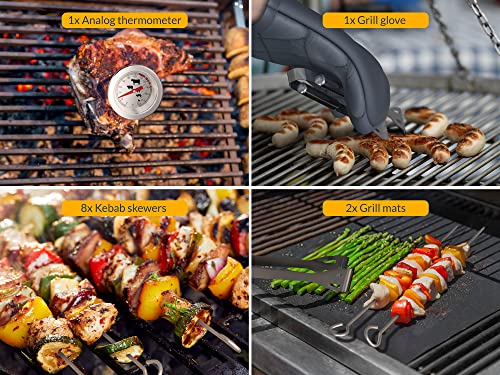 Naravo Grill Accessories Set For Bbq—36 Pcs Stainless Steel With Spatula Fork, Thermometer, Grill Mats For Camping/Backyard, Brush & Bbq Tongs Barbecue #TOP5