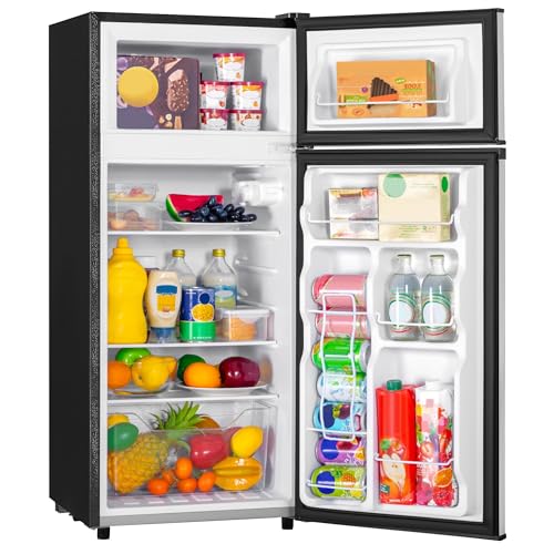 Manastin 4.5 Cu.Ft Mini Fridge with Freezer, Small Fridge with 2 Doors for Office, Kitchen, Dorm and Bedroom, Mini Refrigerator with Adjustable Shelves (Silver) on Fridge.com